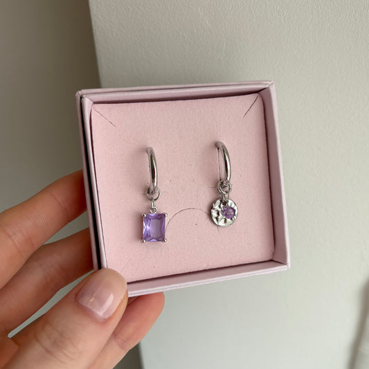 Purple Asymmetric Hoops Silver